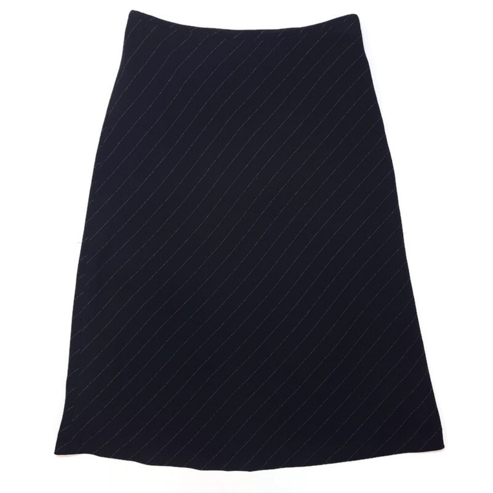 Vintage Y2K Smart Set Pinstripe A Line Midi Skirt Black Womens Junior Size 1
